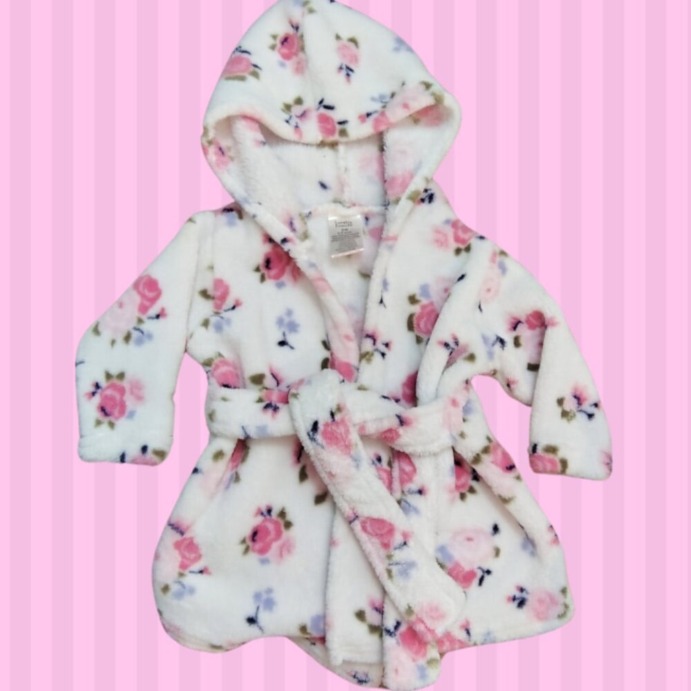 Baby Girl Floral‎ Sherpa Hoodie Robe Jacket Infant 0-9 Months Cozy Bath Winter